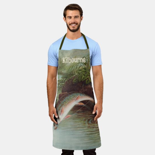 S.A.キルボーンヴィンテージ魚によるイナゴの跳躍 エプロン (着用した状態)