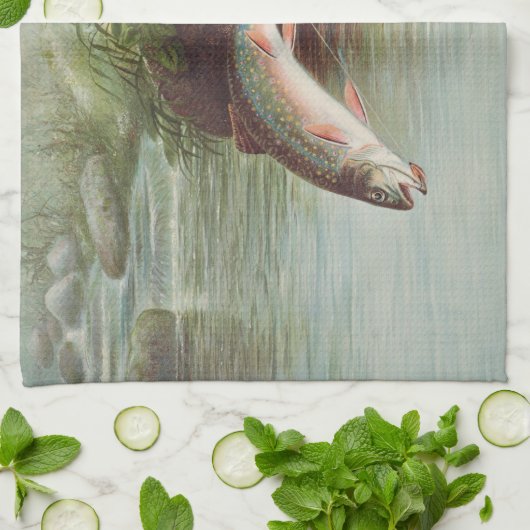 S.A.キルボーンヴィンテージ魚によるイナゴの跳躍 キッチンタオル (折り畳み)