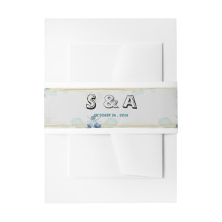 S＆A ミニマリスト ブルー フローラル ウェディング ベリーバンド 招待状ベリーバンド