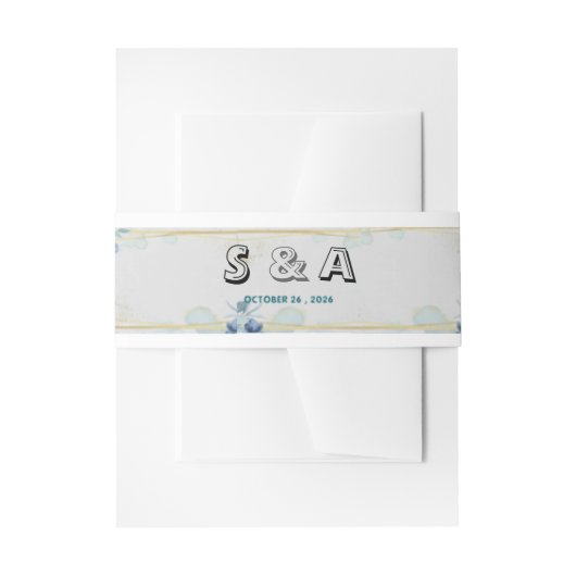 S＆A ミニマリスト ブルー フローラル ウェディング ベリーバンド 招待状ベリーバンド (正面例)