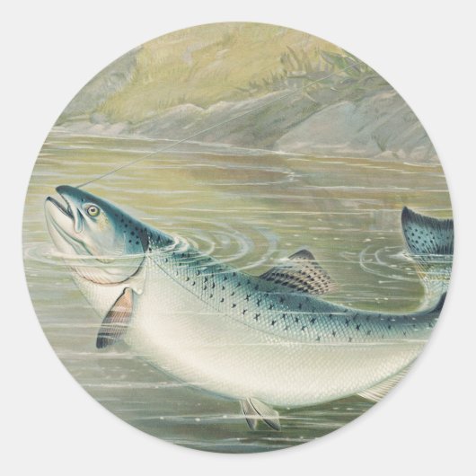 S.A. Kilbourneによるカリフォルニアサーモン、ヴィンテージの魚 ラウンドシール (正面)