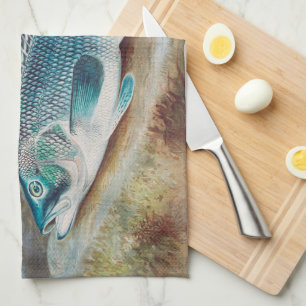 S.A. Kilbourneによるヴィンテージの魚のイラスト「Sea Bass」 キッチンタオル