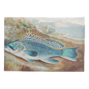 S.A. Kilbourneによるヴィンテージの魚のイラスト「Sea Bass」 枕カバー