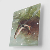 S.A. Kilbourneによる『飛び跳ねるブルックトラウト』ヴィンテージの魚 スクエア壁時計 (傾斜)