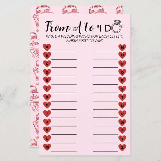 s A to Z結婚ゲーム – おもしろいブライダルシャワー活動 (正面/裏面)