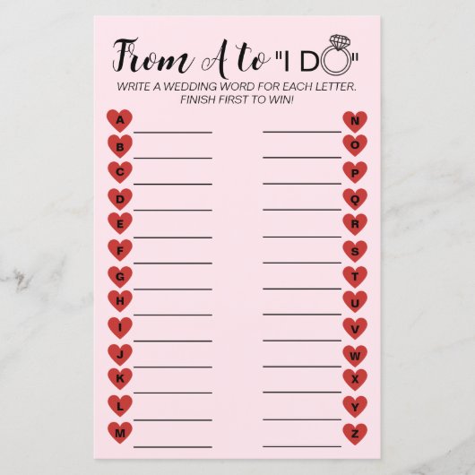 s A to Z結婚ゲーム – おもしろいブライダルシャワー活動 (正面)