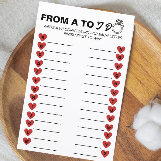 s A to Z結婚ゲーム – おもしろいブライダルシャワー活動