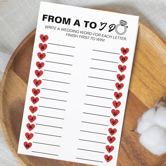 s A to Z結婚ゲーム – おもしろいブライダルシャワー活動 (This fun bridal shower "From A to Z" is customizable & a creative way to share your big day!)