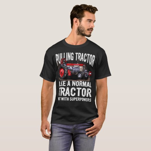 'S Black Tractor Pulling Superpower Fun Tシャツ (正面フル)