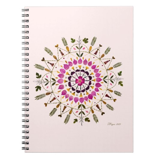 S.Frigui Artによる手作りの押し花マンダラ ノートブック (正面)