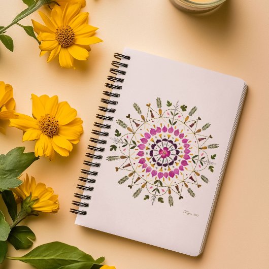 S.Frigui Artによる手作りの押し花マンダラ ノートブック