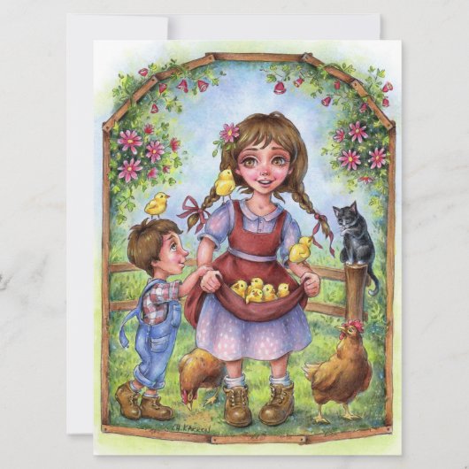 s hands 救済 Farm Kids Garden Cat Chicks Art Card (正面)