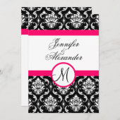 's Monogram Damask Hot Pink 結婚招待状前面 招待状 (正面/裏面)