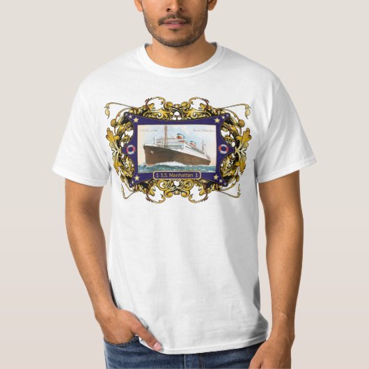 S.S. マンハッタンヴィンテージの汽船の船 Tシャツ (正面)