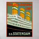 s.s. Statendam ポスター<br><div class="desc">Vintage art deco ocean liner poster for Holland-America Line's three-stack liner s.s. Statendam of 1934.</div>