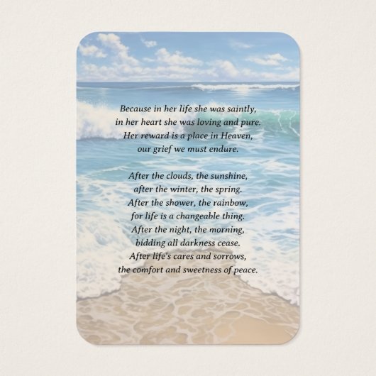 s waves転がビーチ記念祈りの言葉フォトカード (裏面)