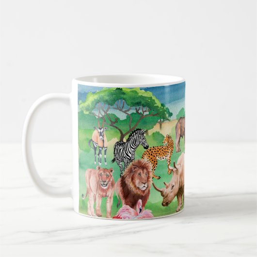 saの背景にあるアフリカの野生動物 コーヒーマグカップ (左)