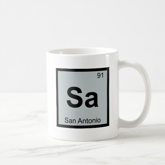 Sa - テキサス州サンアントニオ 化学周期表 コーヒーマグカップ (右)