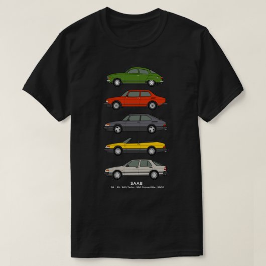 Saab車概要イラストレーション Tシャツ (デザイン正面)