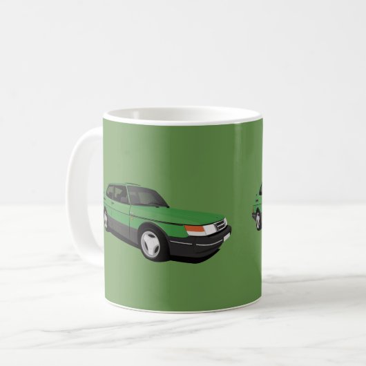 Saab 900 Turbo 16 Aero、2つの緑の灰色の画像 コーヒーマグカップ (正面左)