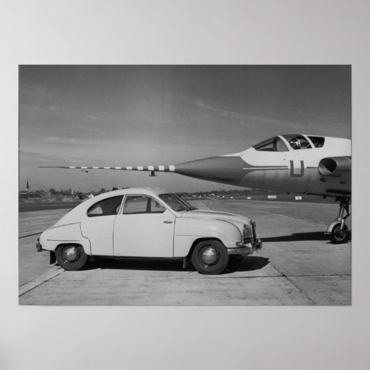 Saab 93bヴィンテージ1958モノクロ写真 ポスター (正面)