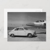 Saab 93bヴィンテージ1958モノクロ写真 ポストカード (正面/裏面)