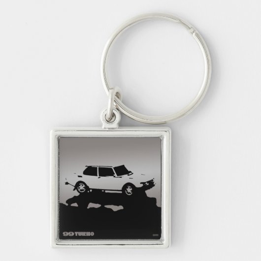 Saab 99ターボのkeychain -暗闇の銀 キーホルダー (正面)
