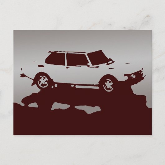Saab 99ターボハガキ – 暗い上のシルバー ポストカード (正面)