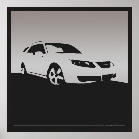 Saab 9-5エアロフロント – 木炭の背景にグレー ポスター (正面)