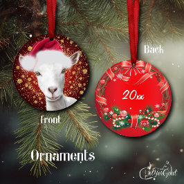 Saanen乳製品ヤギSanta Hatクリスマスオーナメント セラミックオーナメント