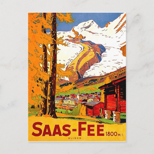 Saas – 料金、スイスの村、ヴィンテージ旅行 ポストカード (正面)