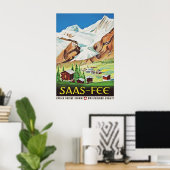 Saas Fee Switzerland Vintage Travel Poster, Swiss ポスター (ホームオフィス)