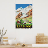Saas Fee Switzerland Vintage Travel Poster, Swiss ポスター (キッチン)