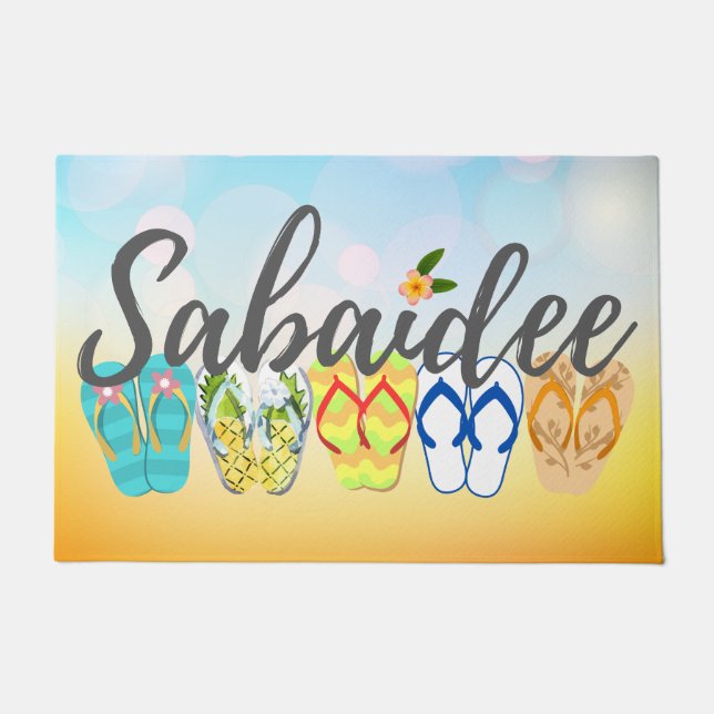 Sabaidee Lao Welcome Doormat - Flipflops ドアマット (正面)
