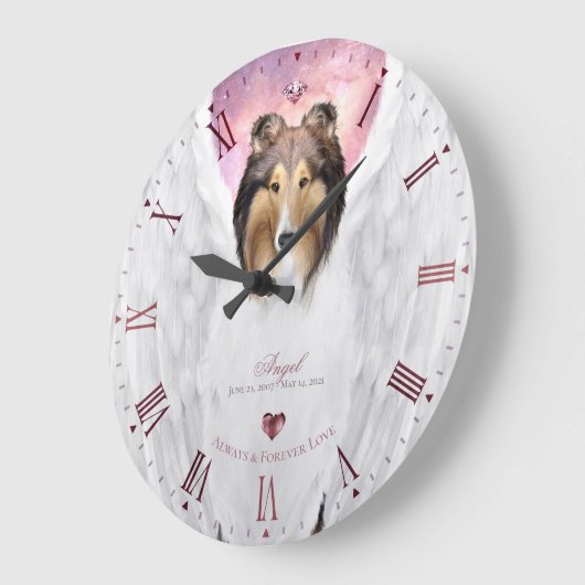 Sable Collie Angel Keepsake, Pink Roman Dial - ラージ壁時計 (傾斜)