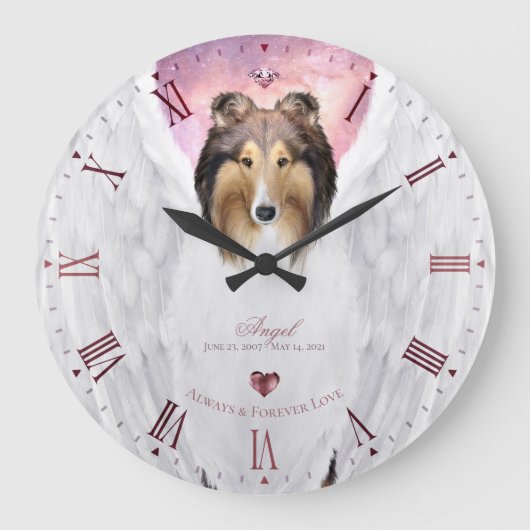 Sable Collie Angel Keepsake, Pink Roman Dial - ラージ壁時計 (正面)