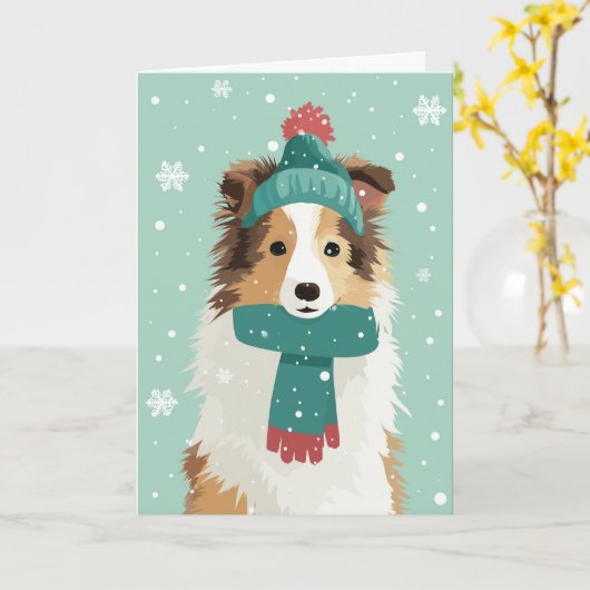 Sable Sheltie Holiday Greeting カード (黄色い花)