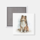 Sable Shetland Sheepdog Watercolor Art マグネット (正面/裏面)