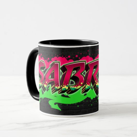 Sabrina Vorname Name Graffiti red green Tasse マグカップ (正面左)