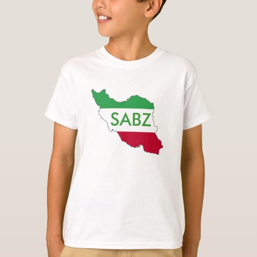 「SABZ」イラン国旗の地図 Tシャツ (正面)