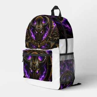 Sac à dos Black Horns violet et noir – Design fant プリントバックパック