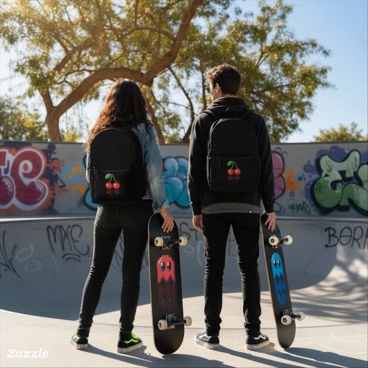 Sac à dos Cerise pixel rouge noir sobre  プリントバックパック