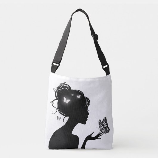 Sac Ajustable La femme papillons blancs クロスボディバッグ (正面)