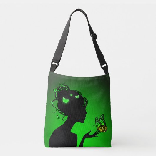 Sac Ajustable La femme papillons verts クロスボディバッグ (正面)