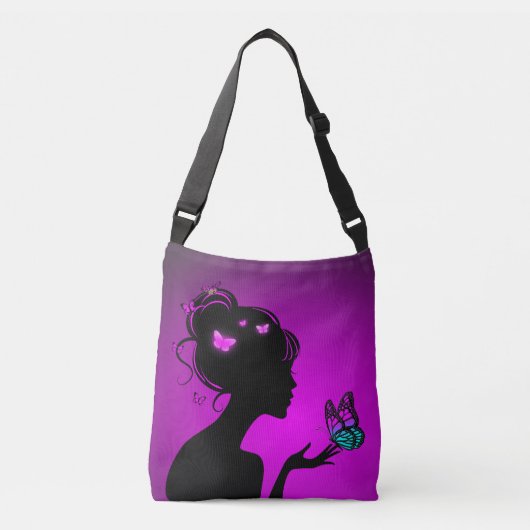 Sac Ajustable La femme papillons violets クロスボディバッグ (正面)