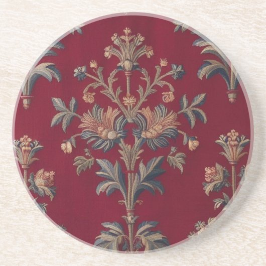 Sac broderie medievale fleurie en rouge bordeaux コースター (正面)