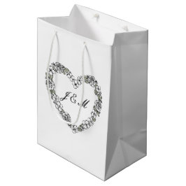 Sac cadeau de mariage chic- floral noir et blanc ミディアムペーパーバッグ