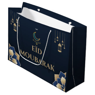 Sac cadeau Eid Moubarak Bleu personnalisable ラージペーパーバッグ