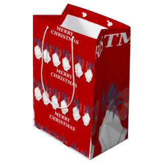 Sac Cadeau Moyen "Merry Christmas" – Rouge Blanc ミディアムペーパーバッグ
