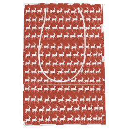 Sac Cadeau Rennes de Noël Rouges ミディアムペーパーバッグ